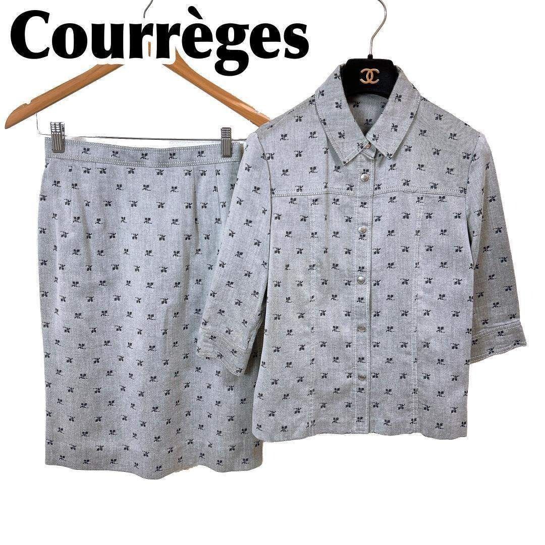 Courreges 半袖シャツ スカート セットアップ ロゴ総柄 9R