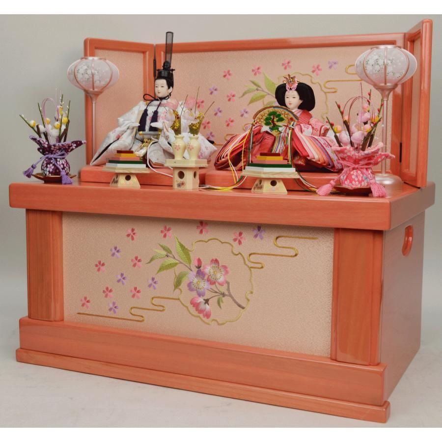 ひな人形 親王収納飾り 北寿 4C12-ST-204D 雪輪に桜 可愛らしい収納飾り 付き