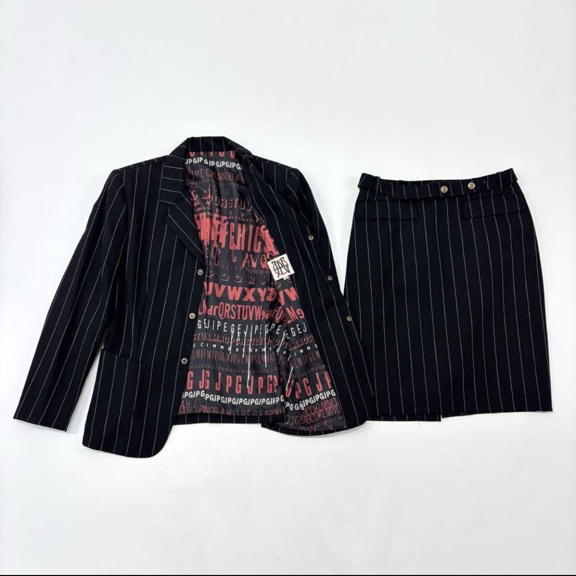 90s Vintage JPG Jean Paul Gaultier ヴィンテージ ジャンポールゴルチエ ストライプ スーツ ジャケット スカート アーカイブ 40 708-0100