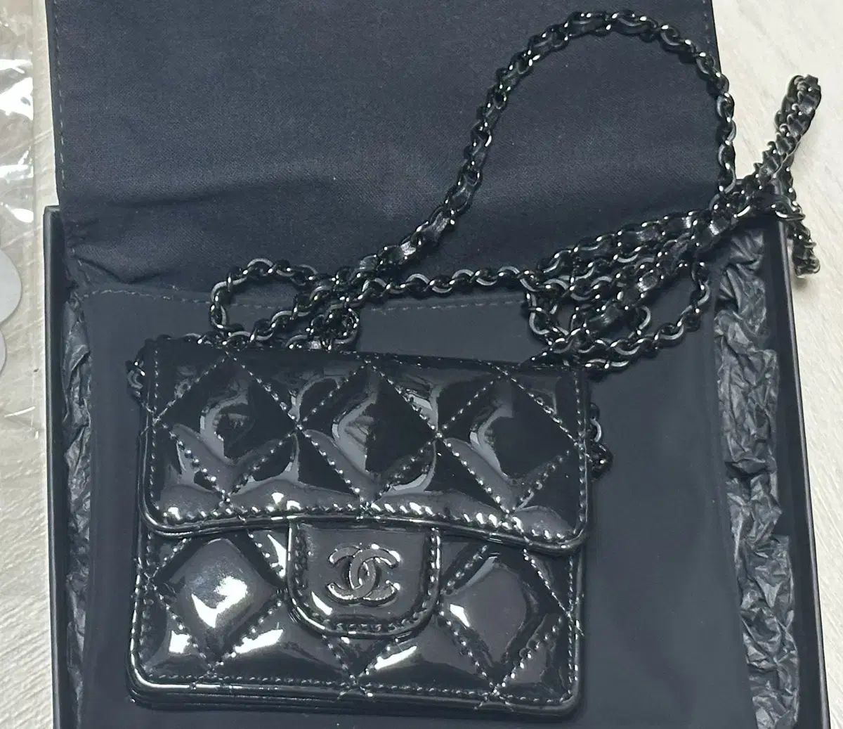  シャネル Classic フラップ チェーン トレカホルダー ペンダント ブラック カードウォレット アコーディオン メッセンジャーバッグ ショルダーバッグ