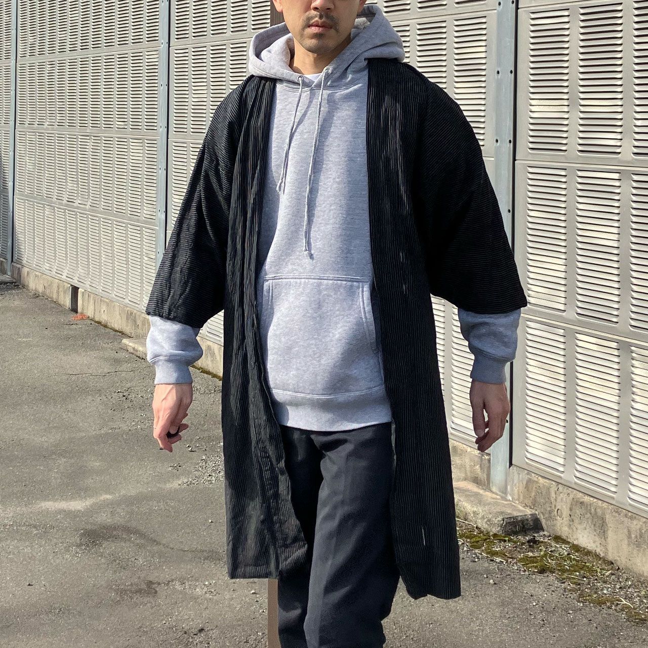 野良着 昭和初期 藍染縞×格子裏地 藍無地袖 クレイジーパターン 長丈