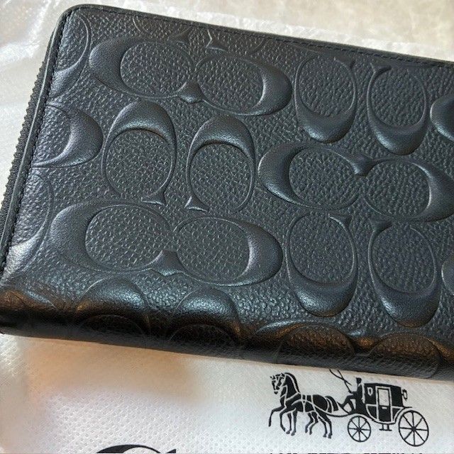 コーチ COACH クロスグレインレザー シグネチャーロゴ型押し アコーディオンジップウォレット 長財布 ブラック 公式アウトレット F58113