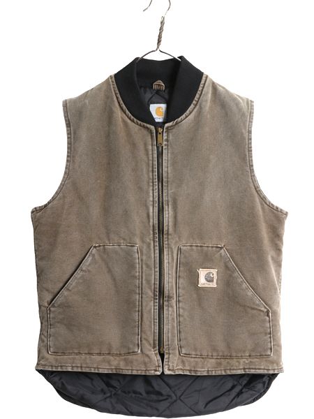 なクーポン配布中! 00s カーハート 中綿 ダック ベスト メンズ L 程 古着 フルジップ 腰ゴム ナイロン キルティング ライナー 前開き チェストナッツ
