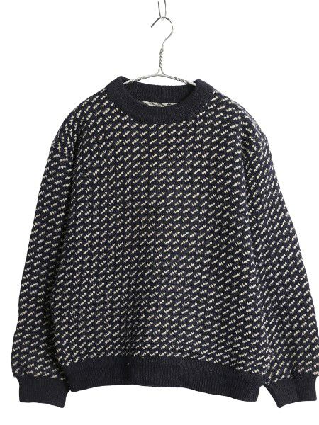 なクーポン配布中! 80s ノルウェー製 エルエルビーン バーズアイ ニット セーター レディース L 小さめ S ヴィンテージ ウール ノルディック ツートン 紺 白