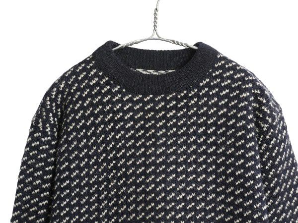 なクーポン配布中! 80s ノルウェー製 エルエルビーン バーズアイ ニット セーター レディース L 小さめ S ヴィンテージ ウール ノルディック ツートン 紺 白