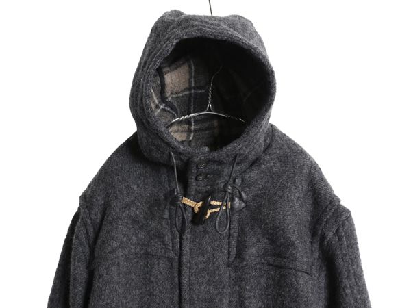 なクーポン配布中! 00s バナナリパブリック ダッフル コート メンズ L 古着 アウトドア ウール モヘア ロング チェック ライナー フルジップ 無地 灰