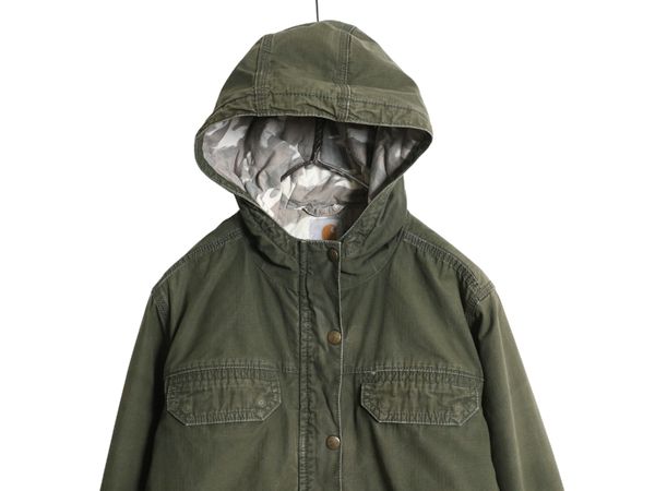 なクーポン配布中! US企画 カーハート フライバーグ コート レディース M 古着 ワーク パーカー ジャケット 中綿 キルティング ライナー モッズ ハーフ 廃盤