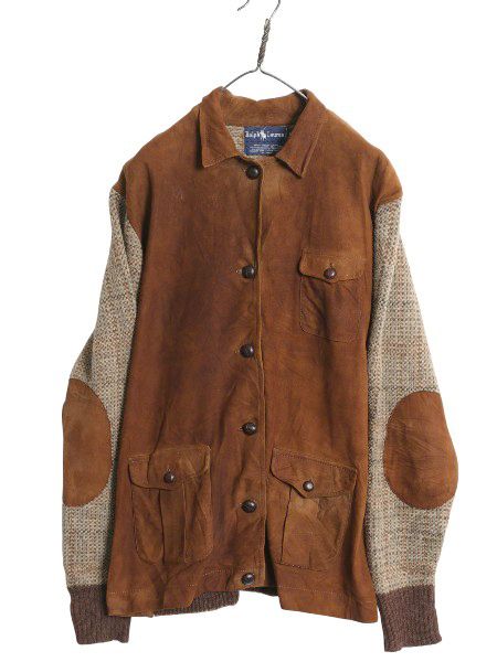 なクーポン配布中! 80s ラルフローレン 本革 レザー ニット ジャケット レディース L ポロ ヴィンテージ 鹿革 ディアスキン スウェード ハンティング セーター