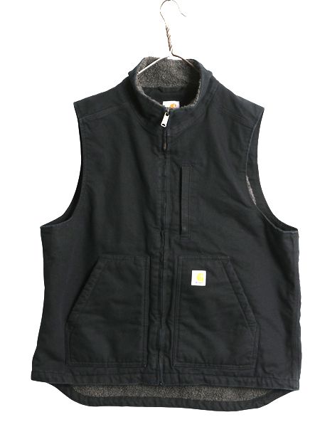 なクーポン配布中! US企画 カーハート モックネック ダック ベスト メンズ L 裏 ボア パイル フリース フルジップ ハイネック ワーク 重ね着 前開き ブラック