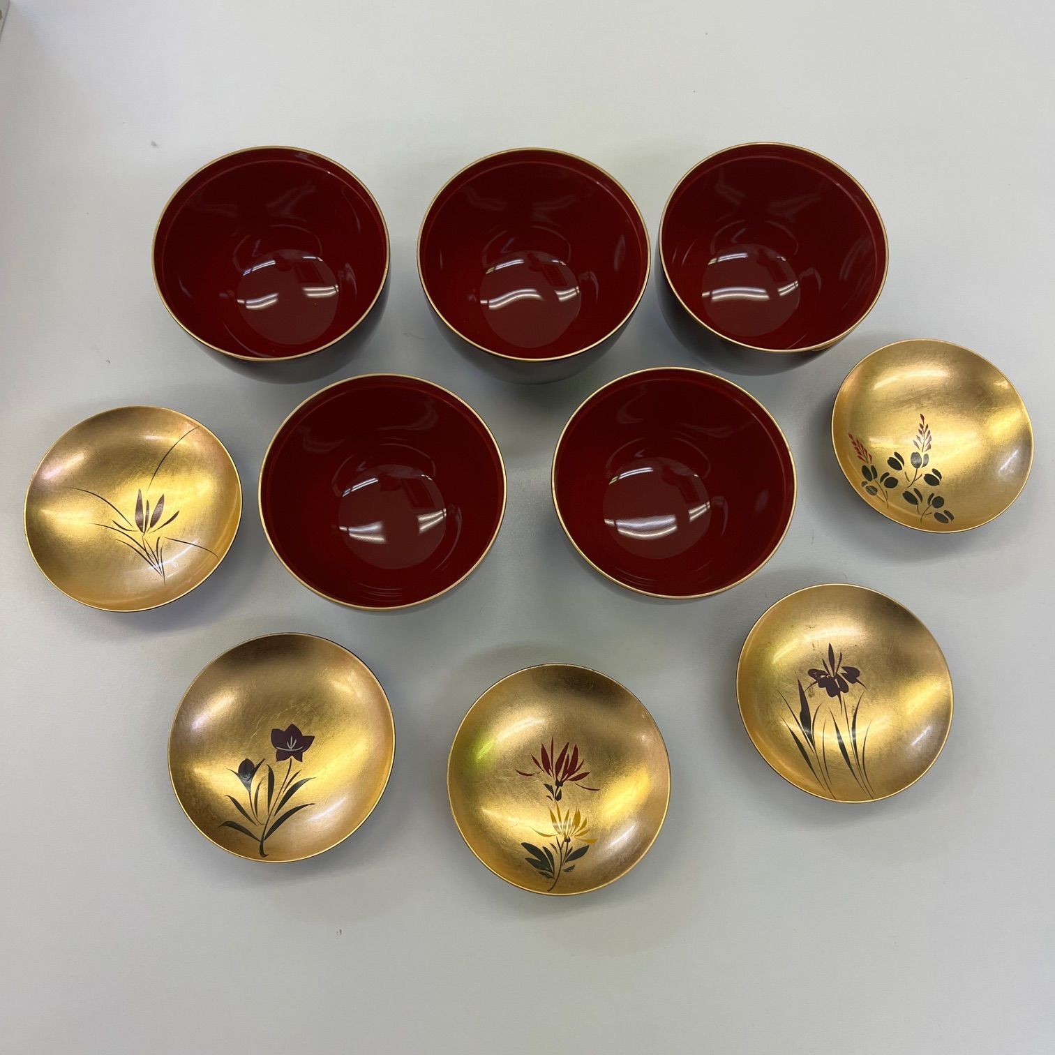 未使用品】山中塗 山中漆器 蓋付お椀 吸物椀揃 お椀 汁椀 金箔 季節の 