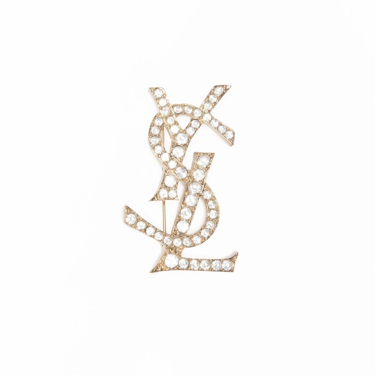 YVES SAINT LAURENT イヴ サンローラン ブローチ ラインストーン ロゴ
