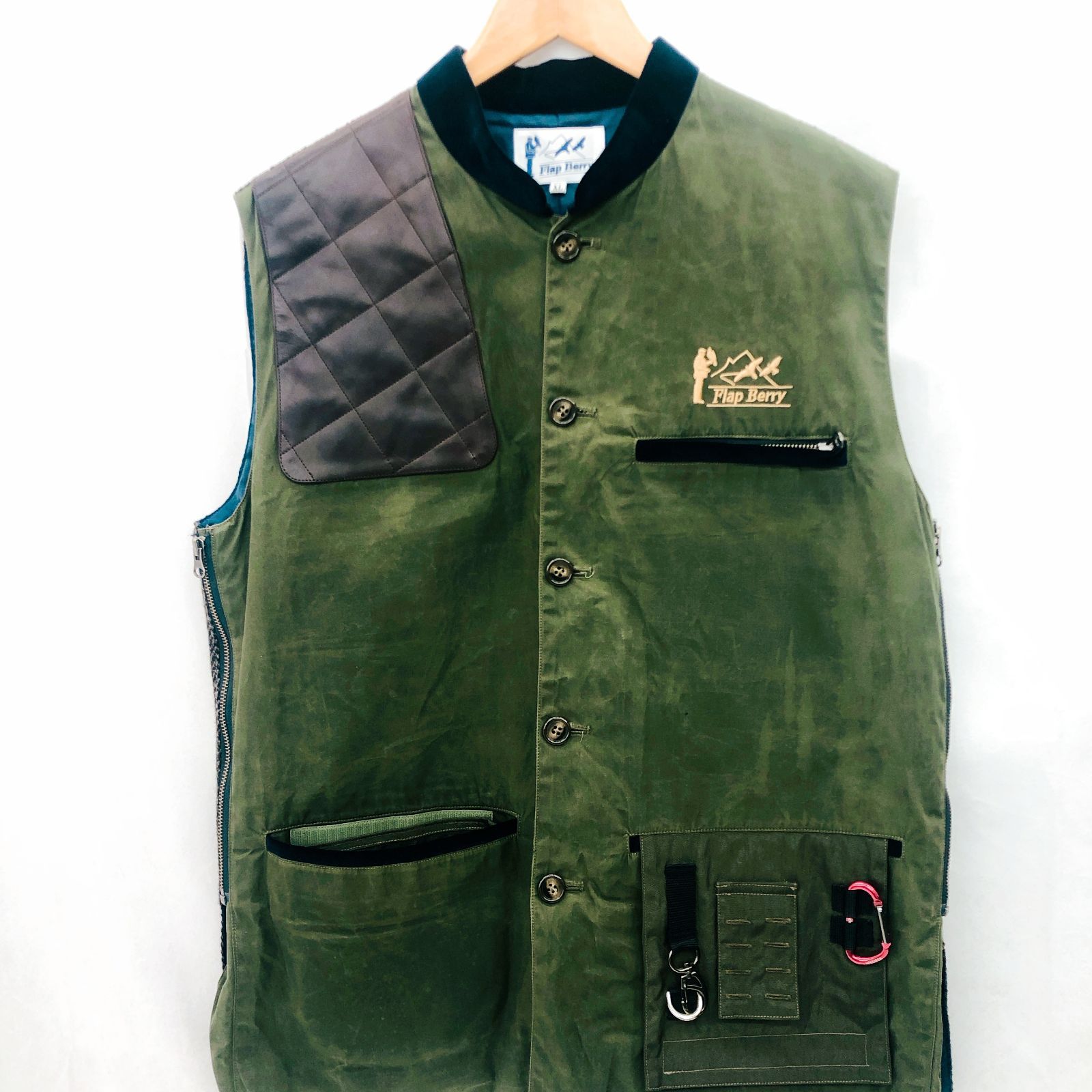 Flap Berry 鷹狩りハンティングベスト オリーブ XL メンズ ファッション