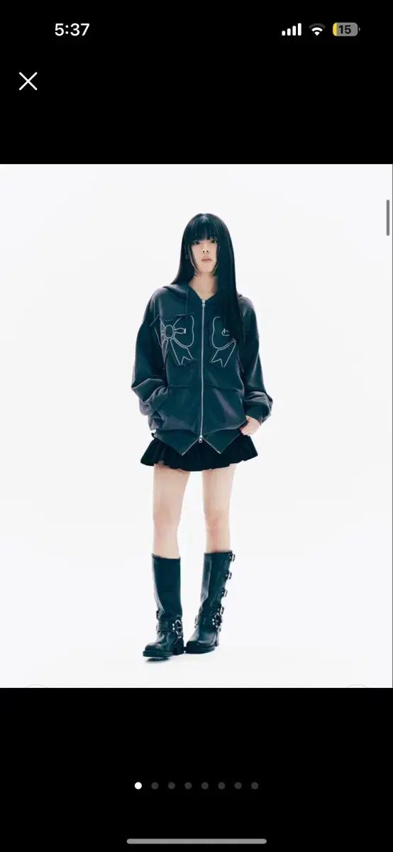 ユーヒー チャコール リボン 刺繍 ジップアップ