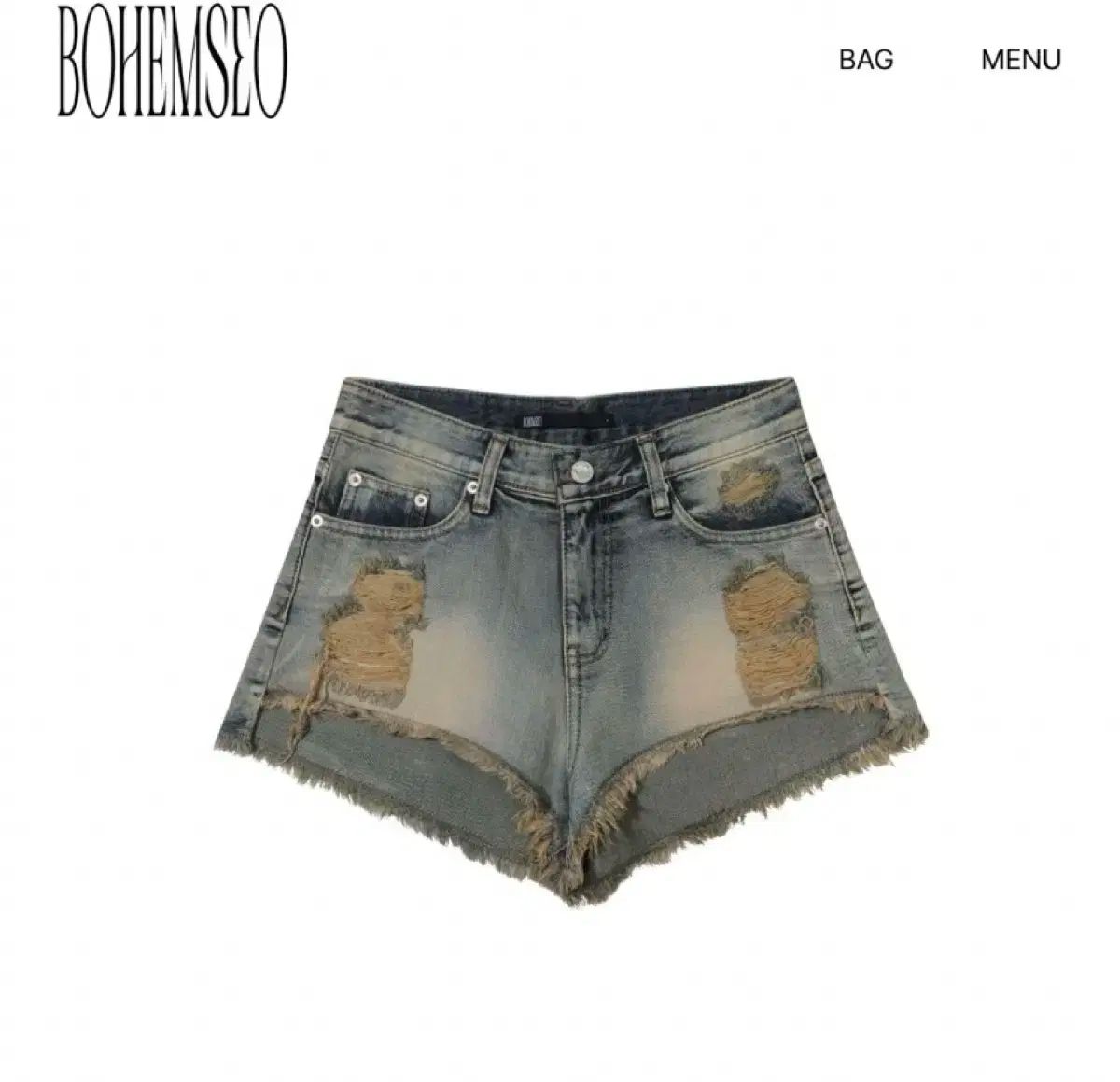 BOHEMSEO ボヘミアンソウル ダメージ ウォッシュ ショーツ ブルー