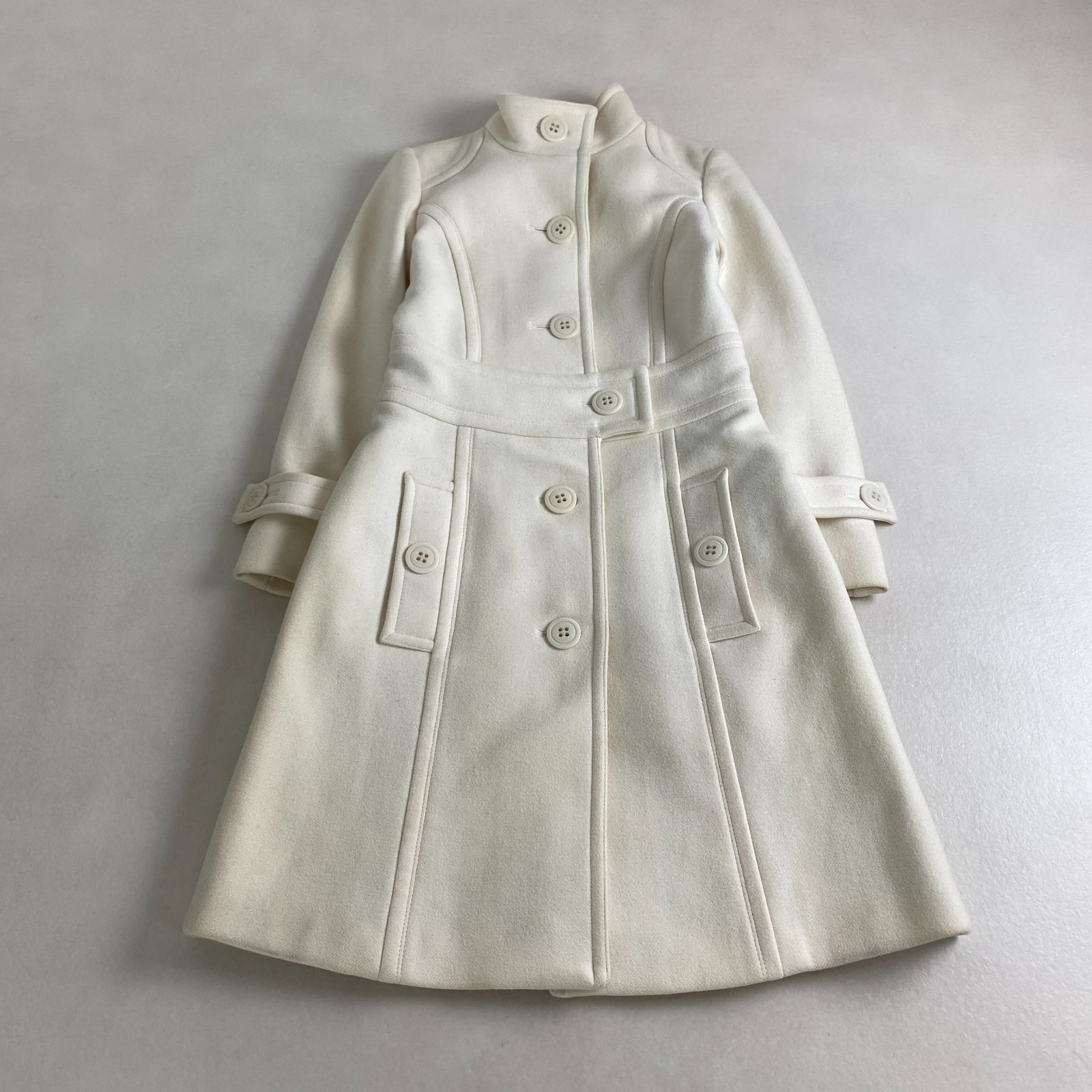 バーバリーブルーレーベル ウールコート ノバチェック カシミヤ アンゴラ オフホワイト BURBERRY BLUE LABEL 36 L相当