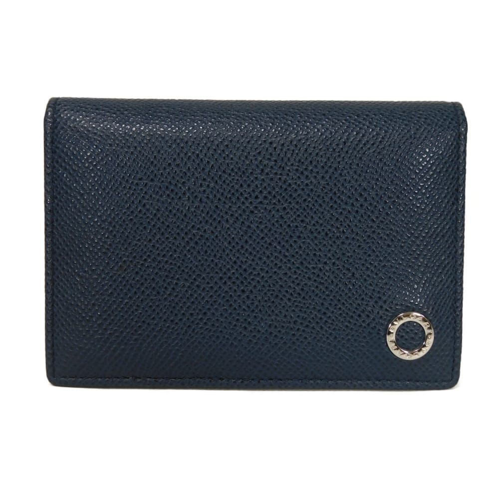 BVLGARI ブルガリ ブルガリマン カードホルダー グレイン カーフ グレー バイ コンパートメント マチ付き パスケース RFID ICチップ ロゴ メタル ネイビー カードケース 289116