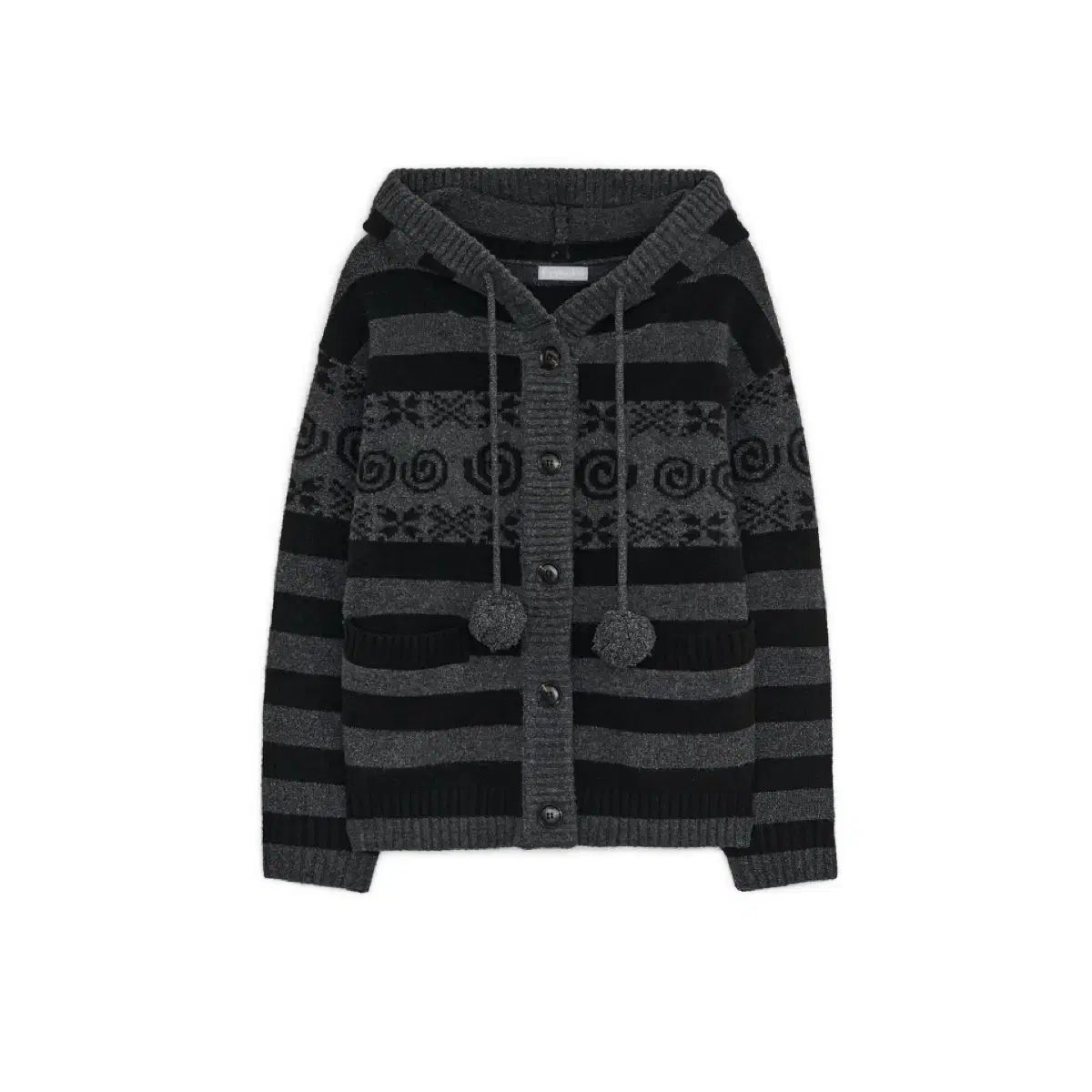 ハグユアースキン エンジェル ウィング フード ポンポン カーディガン チャコール