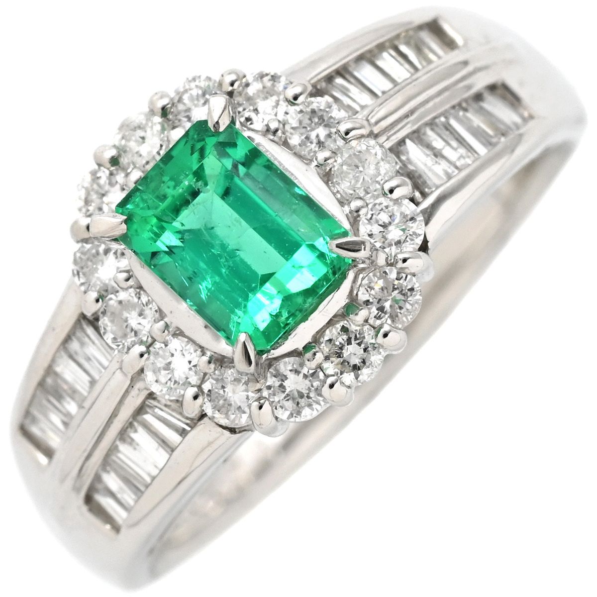 リング 指輪 エメラルド ダイヤモンド Pt 900 プラチナシルバー グリーン 緑 スクエア 13号