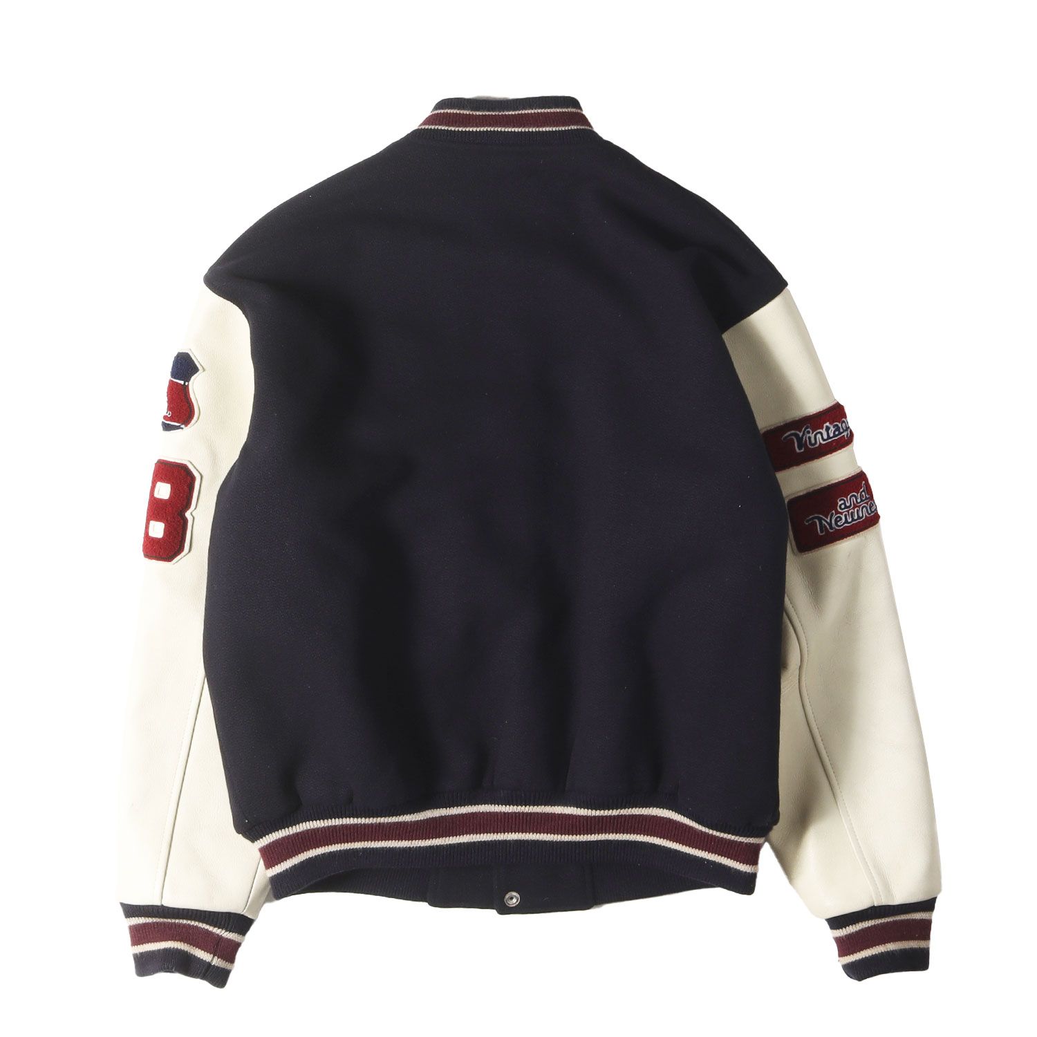 VAN ヴァン ジャケット ネイビー 紺 サイズ LL ワッペン付き 袖レザー メルトン スタジャン アウター ブルゾン 上着 メンズ