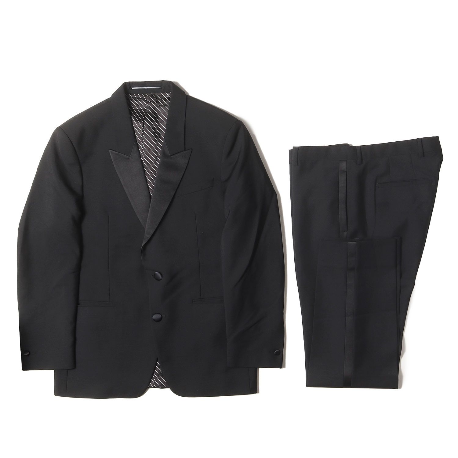 GIVENCHY ジバンシィ スーツ ブラック 黒 サイズ 52 ウールモヘヤ 2B スモーキング ジャケット サイドライン スラックス パンツ セットアップ メンズ