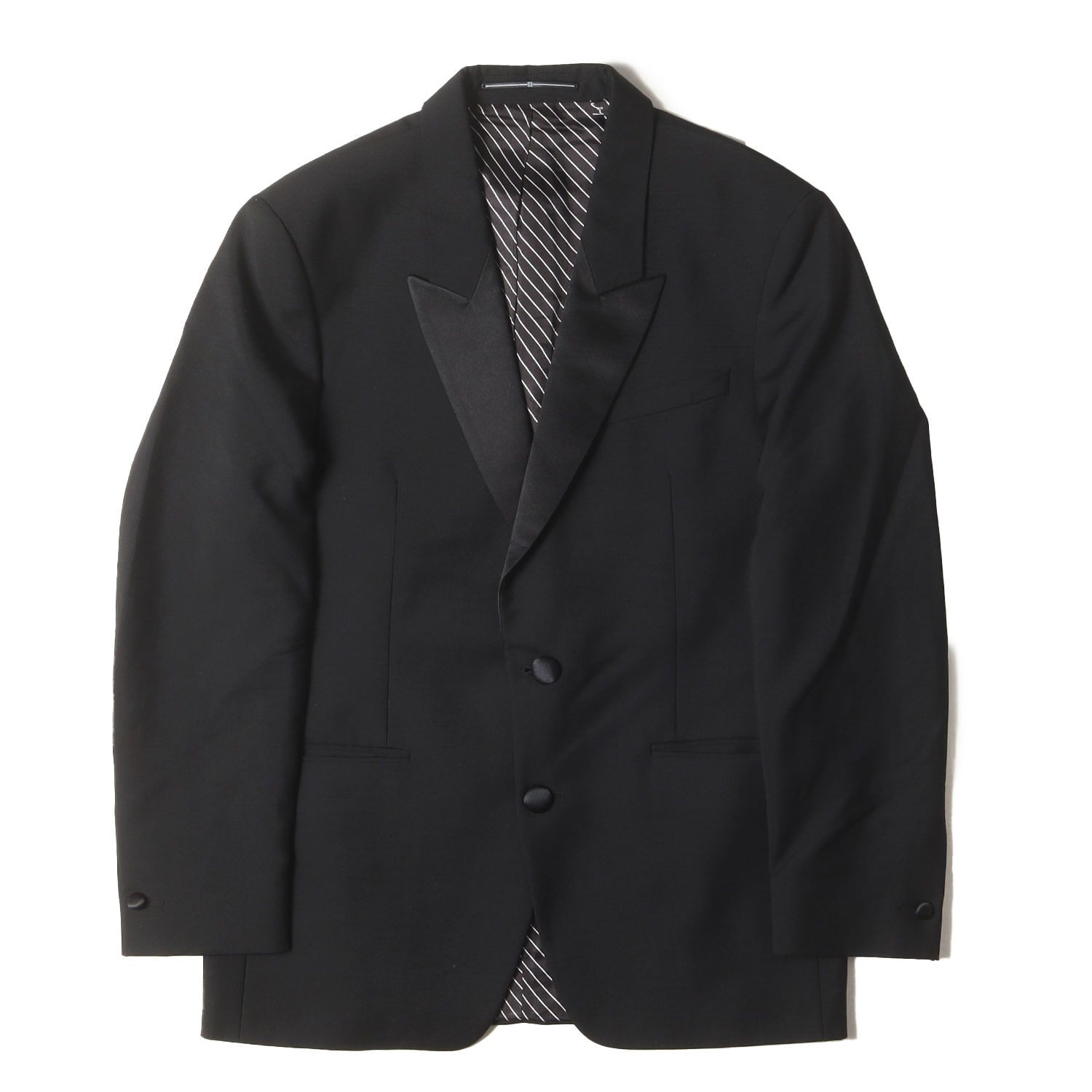 GIVENCHY ジバンシィ スーツ ブラック 黒 サイズ 52 ウールモヘヤ 2B スモーキング ジャケット サイドライン スラックス パンツ セットアップ メンズ