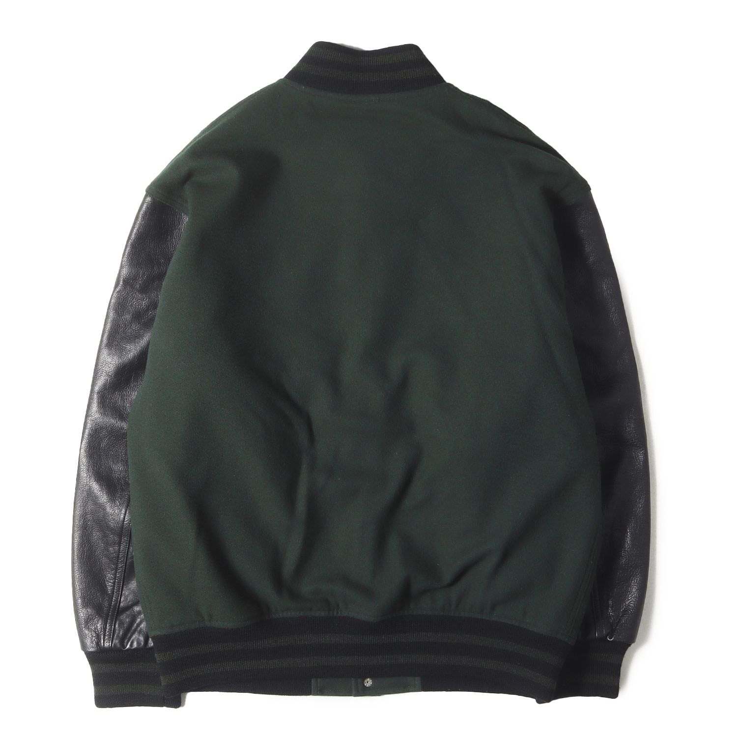 WACKO MARIA ワコマリア ジャケット グリーン×ブラック サイズ M 23SS ロゴ刺繍 袖レザー メルトン バーシティジャケット スタジャン LEATHER VARSITY JACKET アウター メンズ