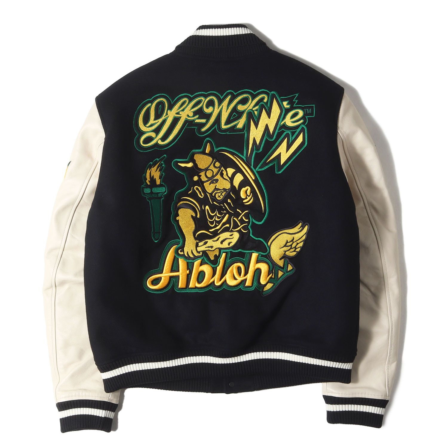 OFF-WHITE オフホワイト ジャケット ブラック 黒 サイズ 52 22AW 袖レザー メルトン バーシティジャケット スタジャン アウター ブルゾン ジャンパー 上着 メンズ