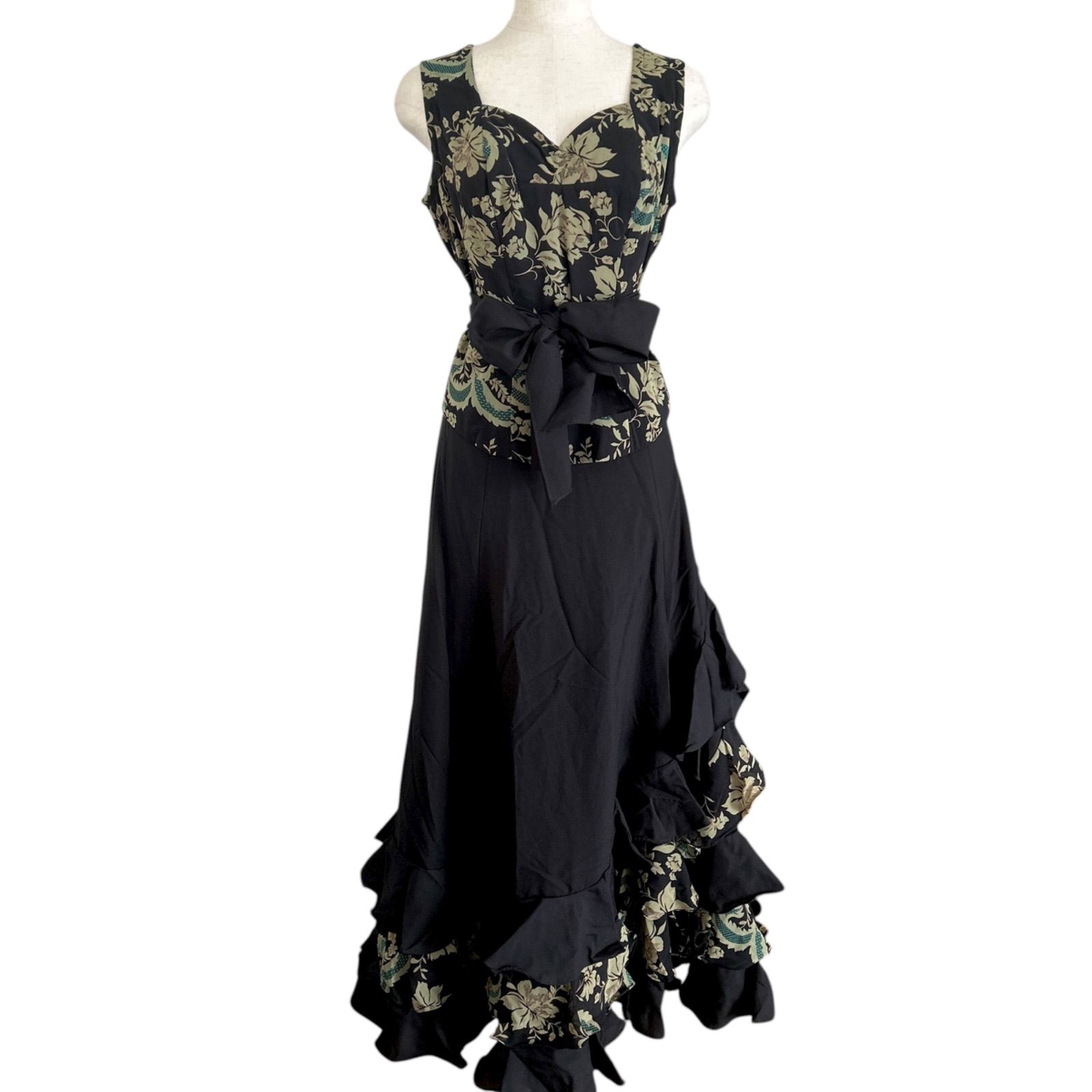 アトリエ貴美恵 フラメンコ 衣装 ドレス 社交ダンス ワンピース 3点セット 上下セット リボン ブラック