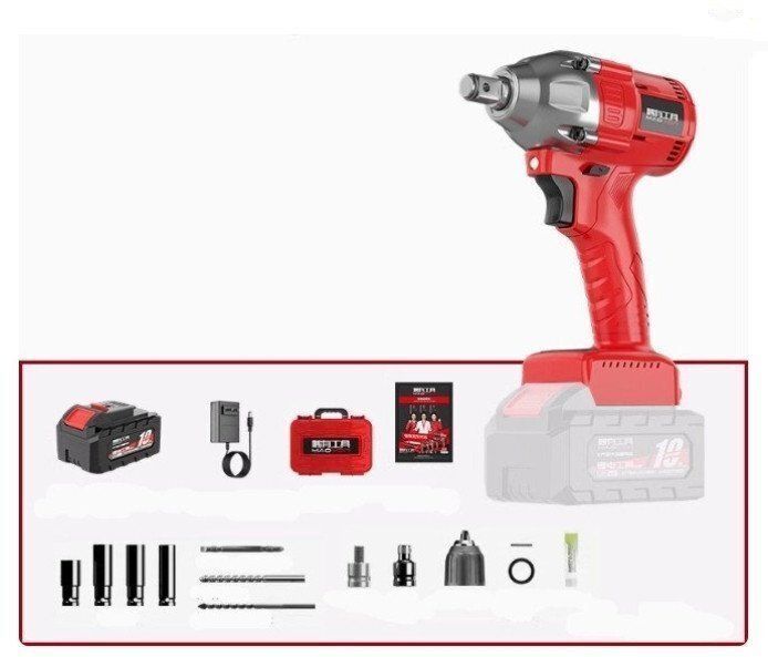 自動車修理の専門ツール 電動インパクトレンチ 充電式 バッテリー1個付き 大ねじりブラシレスモーター450N.m 正逆転両 電池10本