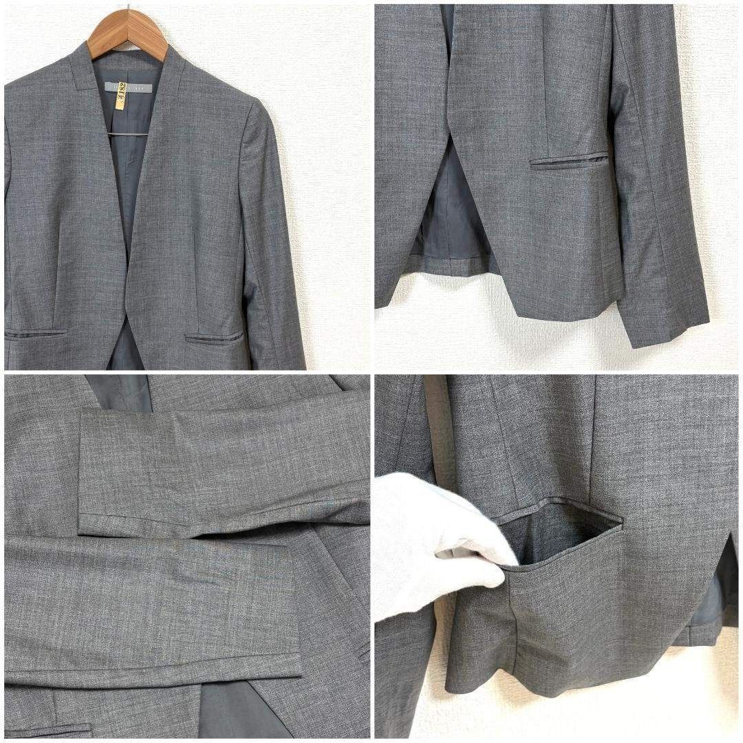 美品 theory luxe スーツ上下 ノーカラーJK36 下38 グレー theory