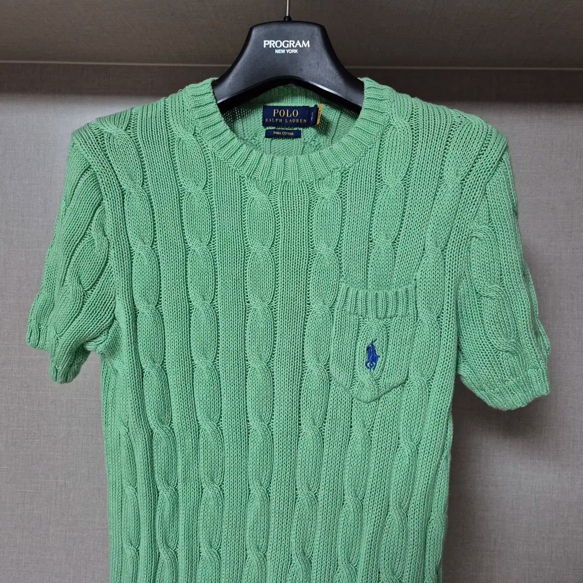 S ポロラルフローレン レディース ケーブル 半袖 ライトグリーン