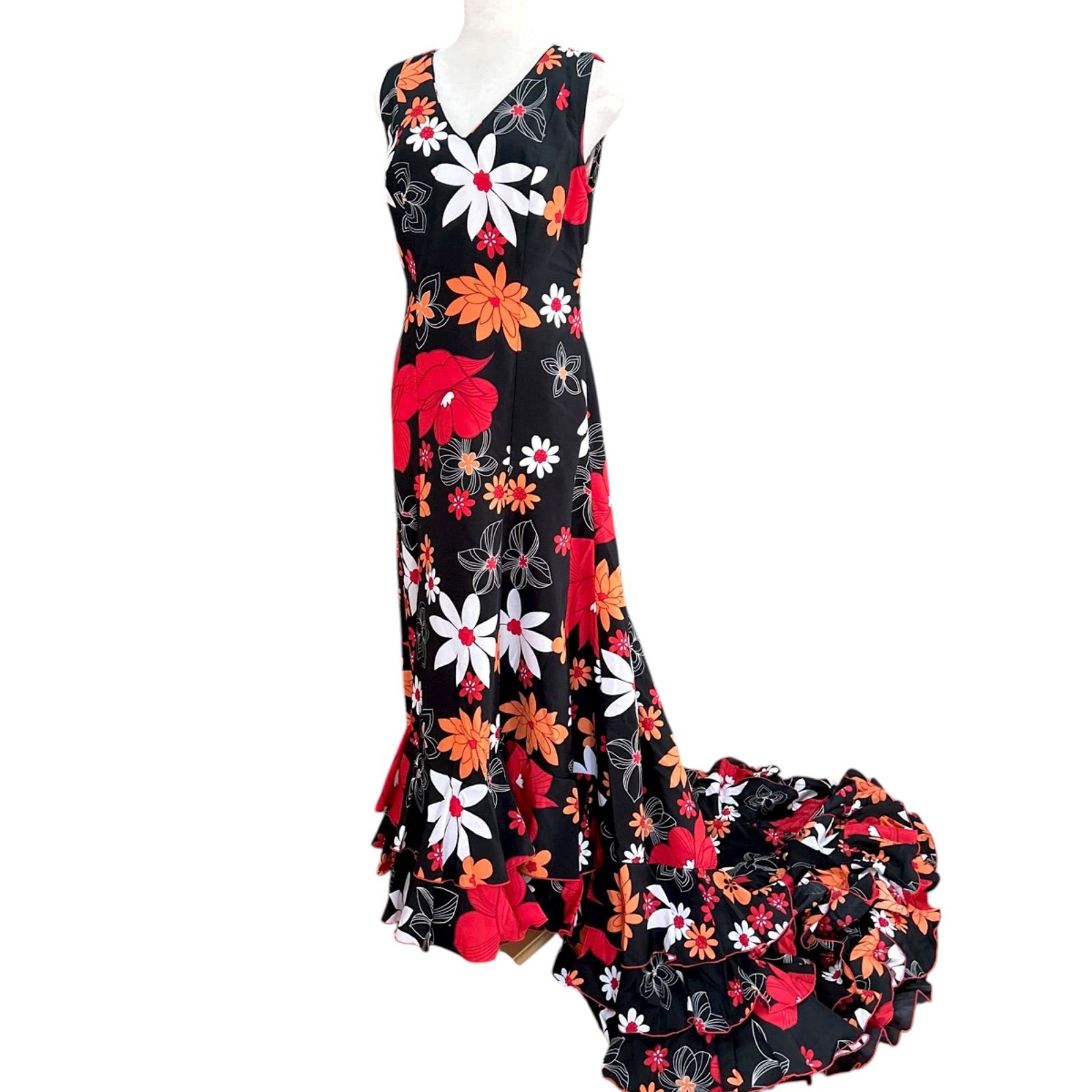 MOLINA フラメンコ衣装 バタデコーラワンピースドレス ブラック 花柄 T-40