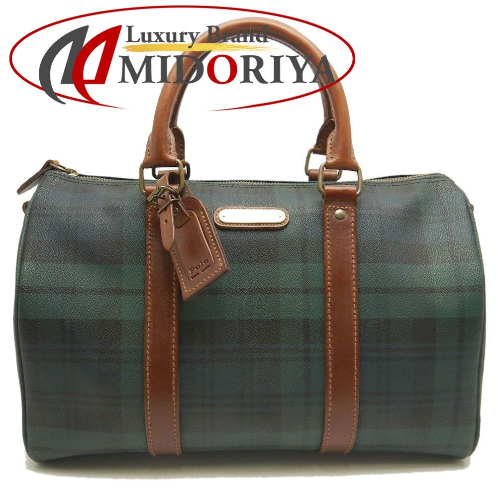 POLO RALPH LAUREN ポロ ラルフローレン ミニボストンバッグ PVCコーティングキャンバスxレザー グリーン ブラウン レディース 253324