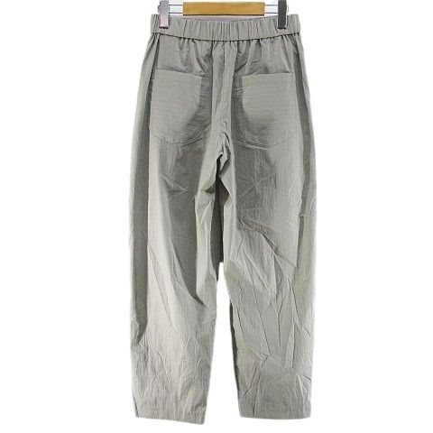 ラ イマージュ la IMAGE ストライプ柄 ロング丈 テーパード パンツ M 灰系 グレージュ ウエストゴム タック ストレッチ