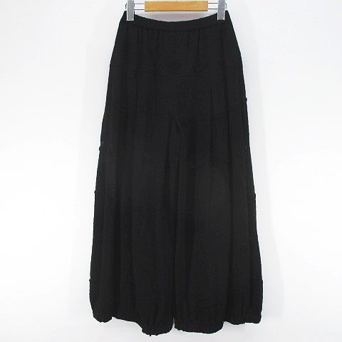 エイココンドウ EIKO KONDO イークラット E-clat ロング丈 ワイドパンツ 42 黒系 ブラック ジップフライ 加工 裏地 毛 ウール 綿 コットン