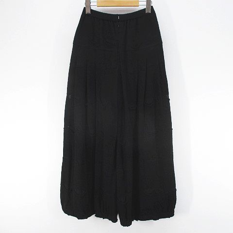 エイココンドウ EIKO KONDO イークラット E-clat ロング丈 ワイドパンツ 42 黒系 ブラック ジップフライ 加工 裏地 毛 ウール 綿 コットン