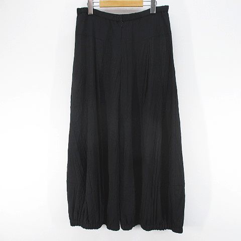 エイココンドウ EIKO KONDO ロング丈 ワイドパンツ ジップフライ F 黒系 ブラック 無地 シワ加工 タック 裾ゴム 裏地