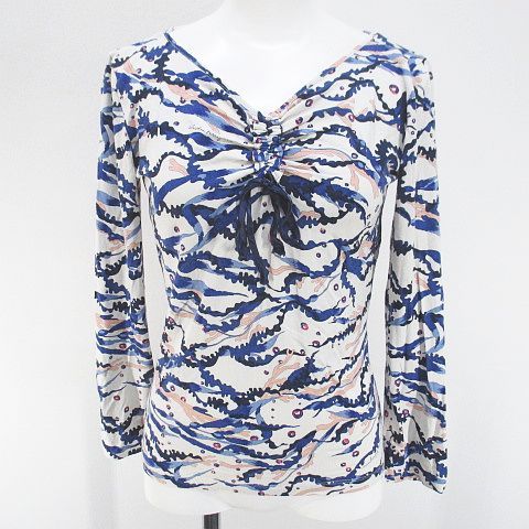 サルヴァトーレフェラガモ Salvatore Ferragamo 長袖 カットソー M 白系 ホワイト イタリア製 ストレッチ リボン 総柄