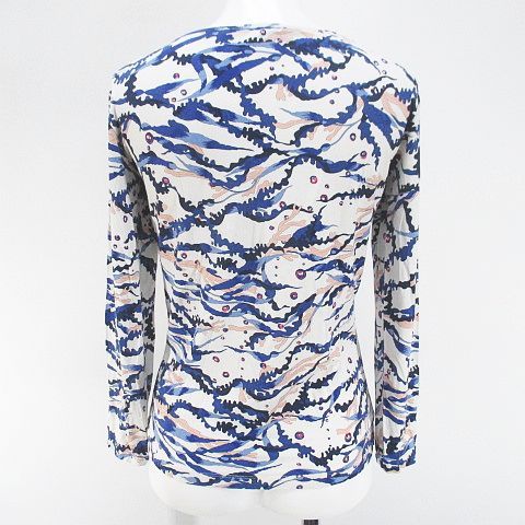 サルヴァトーレフェラガモ Salvatore Ferragamo 長袖 カットソー M 白系 ホワイト イタリア製 ストレッチ リボン 総柄