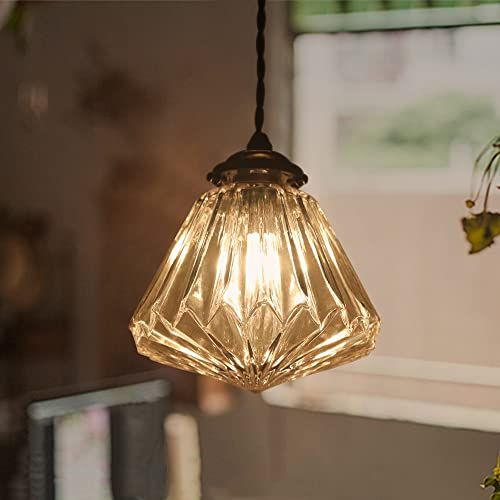 Cerdeco まるで宝石のようなキラキラ眩しい ダイヤモンドの形 レトロ感満載 キュートな洋風 ガラスペンダントライト インテリア照明 天井照明 カフェ風 PSE認証済み e 17 シェード180 x 170 mm 引掛シーリング式 シーリングカバー無い
