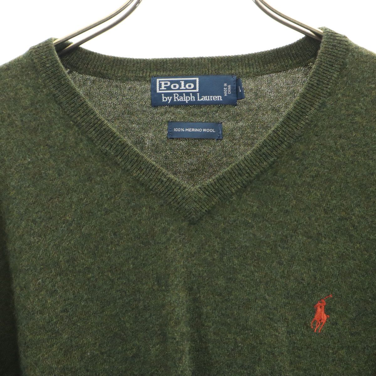 ポロバイラルフローレン Ⅴネック ウール ニット　セーター　刺繍ロゴ グレー　M