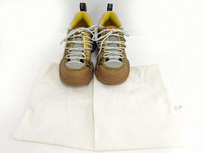  GUCCI フラッシュトレック セガ スニーカー メッシュ系 ゴールド 表記サイズ37 552532 スニーカー 靴