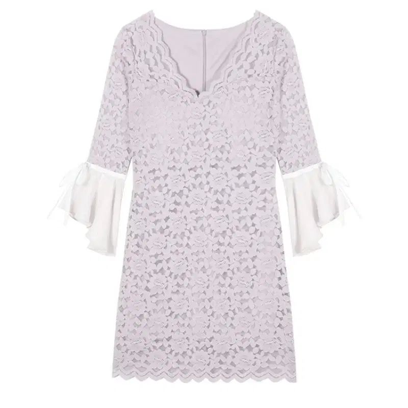ゲストルック レース パープル 袖 ワンピース