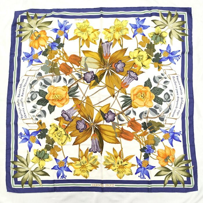 HERMES へラスの花 カレ90 スカーフ シルク