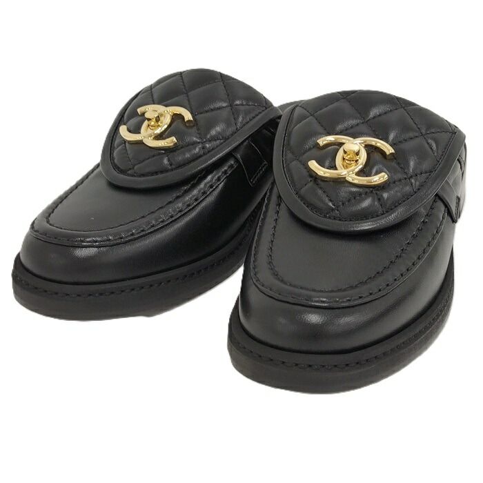 CHANEL サンダル ココマーク マトラッセ ターンロック 表記サイズ36 C レザー ブラック