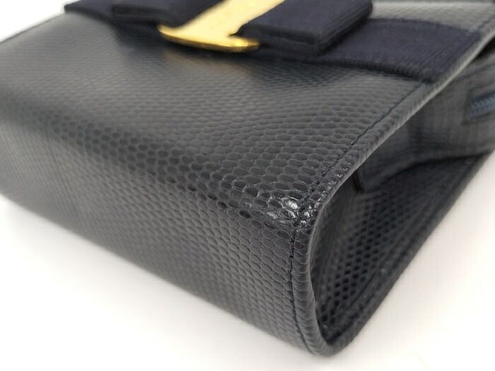  Salvatore Ferragamo ポーチ ヴァラ レザー ネイビー系 223057 コインケース 小銭入れ 小物