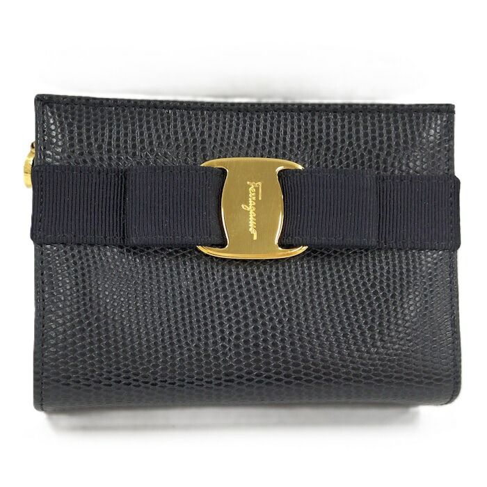 Salvatore Ferragamo ポーチ ヴァラ レザー ネイビー系 223057