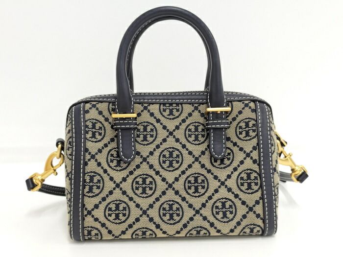TORY BURCH 2WAYハンドバッグ キャンバス レザー ネイビー
