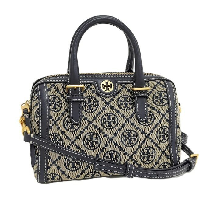 TORY BURCH 2WAYハンドバッグ キャンバス レザー ネイビー