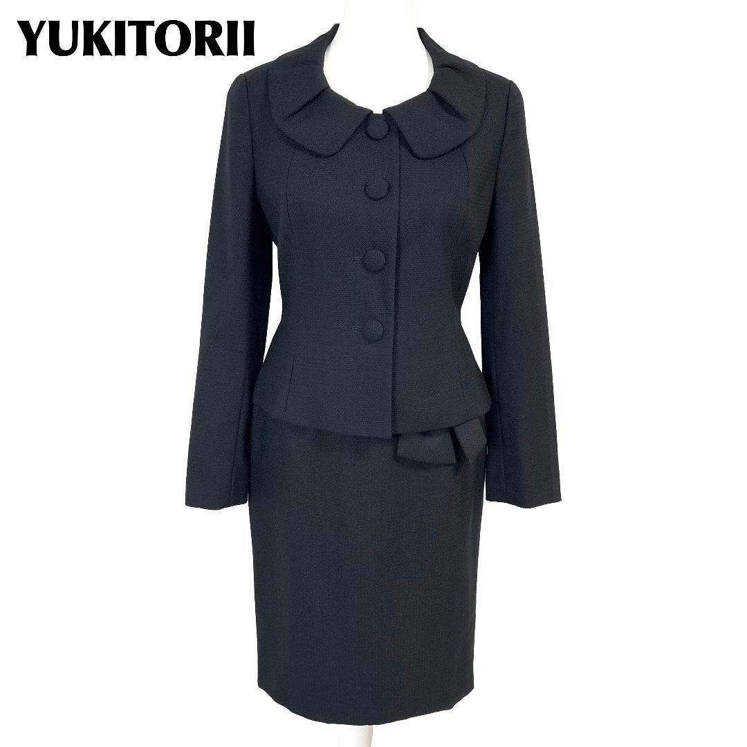 YUKITORII スカートセットアップ 上38下9 黒無地 コサージュ